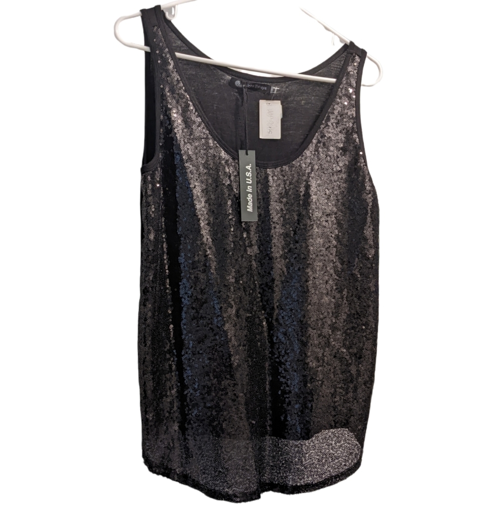🆕 John Eshaya Black Sequin Tank Top M/L